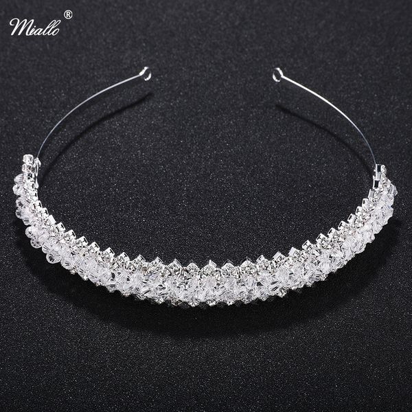 

miallo fashion tiara rhinestone crystal crown bridal wedding hair accessories girls fashion tiaras headband jewelry rim for hair, Golden;white