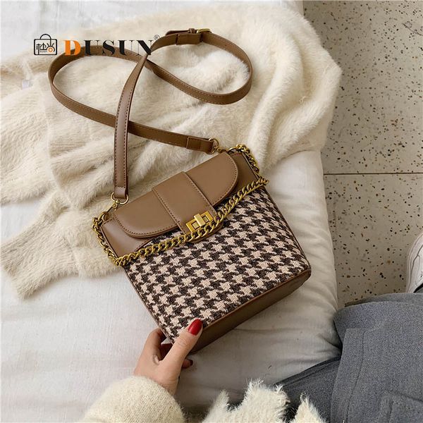 

fashion chains houndstooth women shoulder bags designer handbags luxury pu leather crossbody bag lady large capacity totes purse