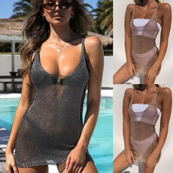 

cover-ups hirigin 2021 sequins bikini cover up hollow out women beach dress summer bathing suit ups