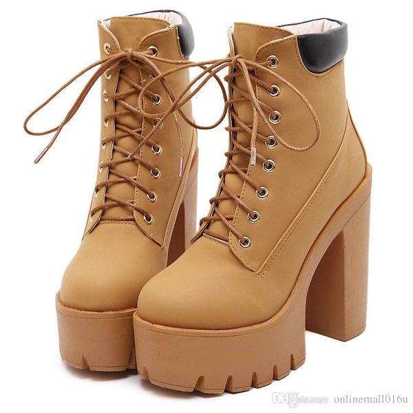 

fashion spring autumn platform ankle boots women lace up thick heel martin boots ladies worker boots black size 35-40