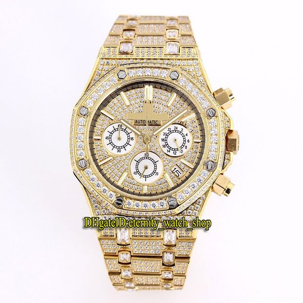 

luxury edition royal offshore 26320ba.oo.1220ba.01 diamond dial miyota quartz chronograph 26320ba mens watch gold diamond case sport watches, Slivery;brown