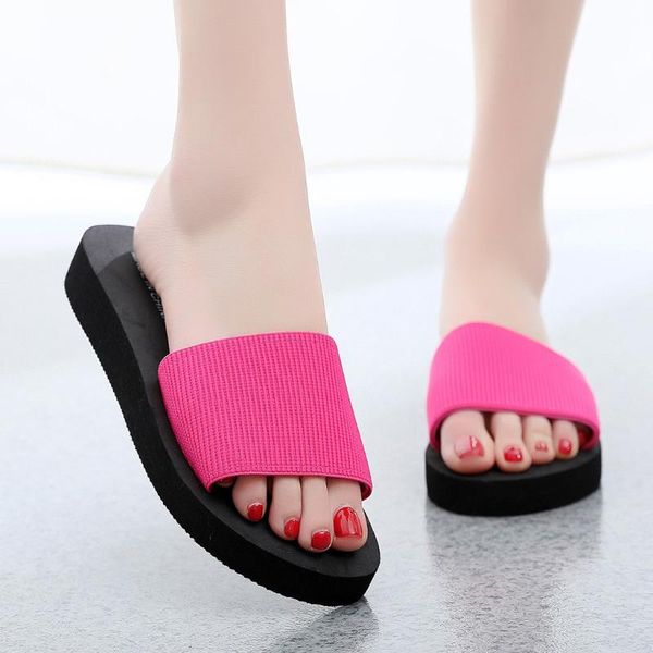 

25# summer women flip flops casual flowers anti-slip slippers beach flip flat sandals beach open toe shoes for ladies shoes, Black