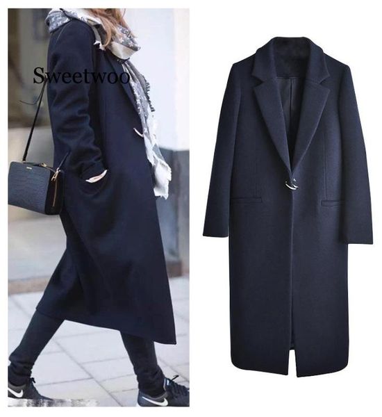 

autumn winter wool coat women 2020 casual plus size long sleeve thick jackets female elegant suit collar warm long wool blends, Black