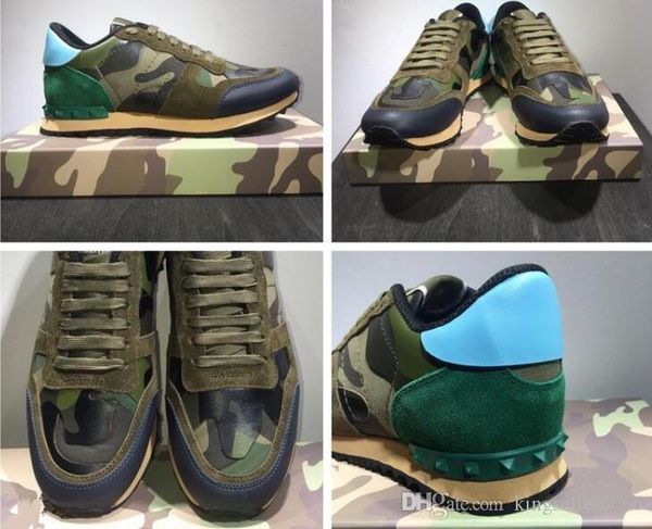 

original box] fashion stud camouflage sneakers shoes footwear men,women flats designer shoes running shoe rockrunner trainers casual shoes, Black