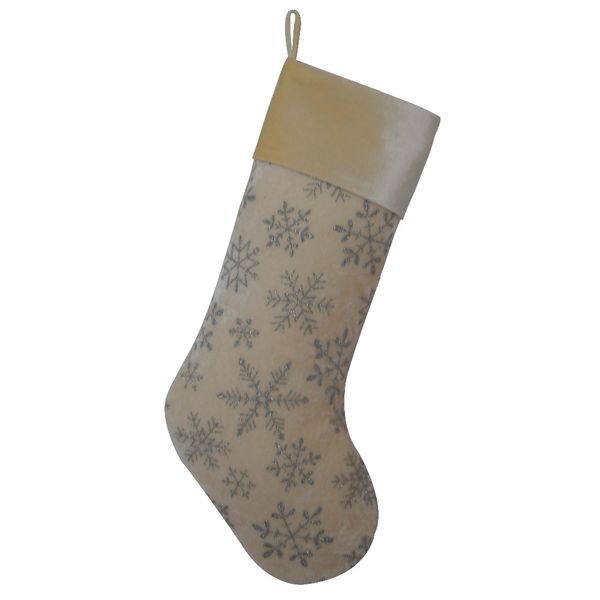 

new arrivel set of 2 pcs ivory velvet design snowflake glitter blingbling printed with velvet cuff christmas stocking