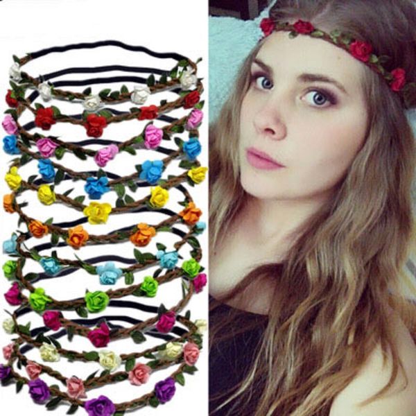 

rose flower floral headbands hair band hair accessories for women children girls wedding bride elastic hairband beach holiday jewelry, Silver