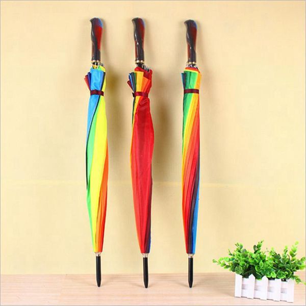 Новые взрослой Радуга зонтик длинной ручка прямые ветрозащитного Umbrella Красочные Женщины Солнечный и дождливый Зонт DDA120