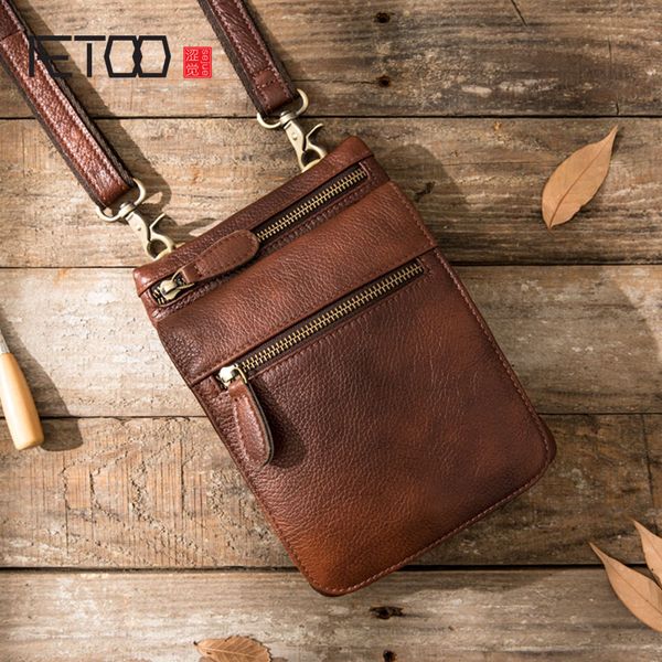 

aetoo new mobile phone pockets male handmade leather messenger mini casual bag retro men shoulder diagonal package
