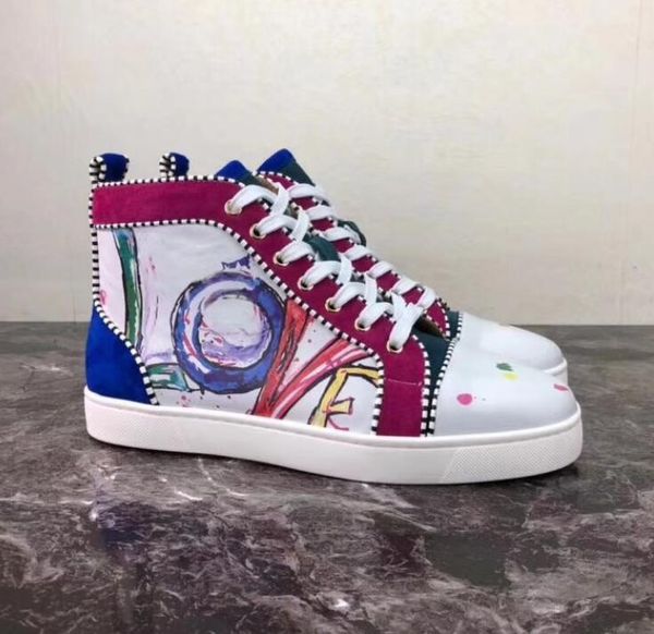 

Designer brand red bottom Spikes LOVE Graffiti printed Sneakers genuine leather For Men and Women high top casual shoes with box dustbag