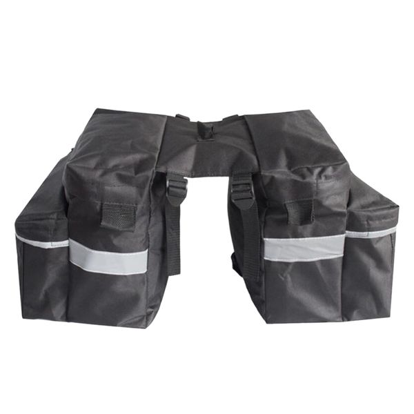 

cycling double panniers bike rear seat saddle carrier bag black
