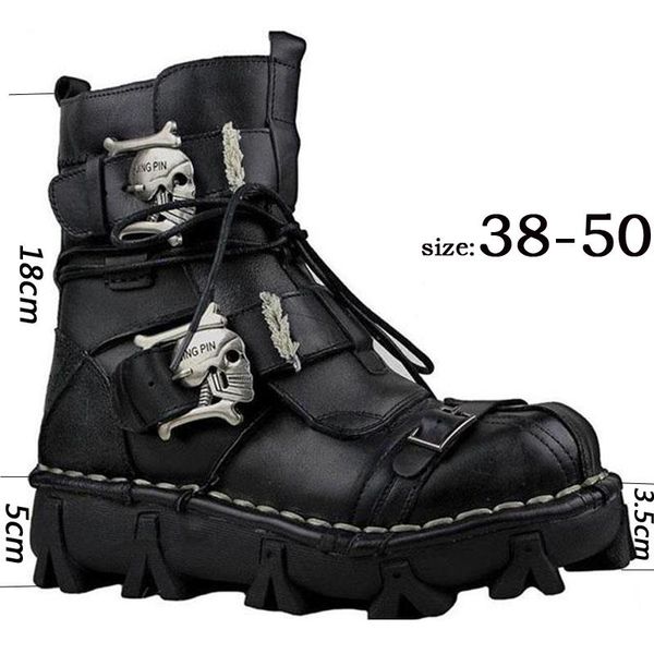

gothic fashion mens skull boots combat martins shoes for men metal skeleton warm ankle shoes man motorcycle motorcycle boots, Black