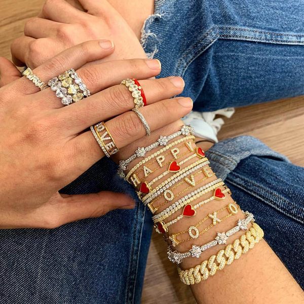 

cute lovely enamel heart charm cz tennis chain bracelet bangle for lover mom fashion jewelry rainbow multi color extend chain, Golden;silver