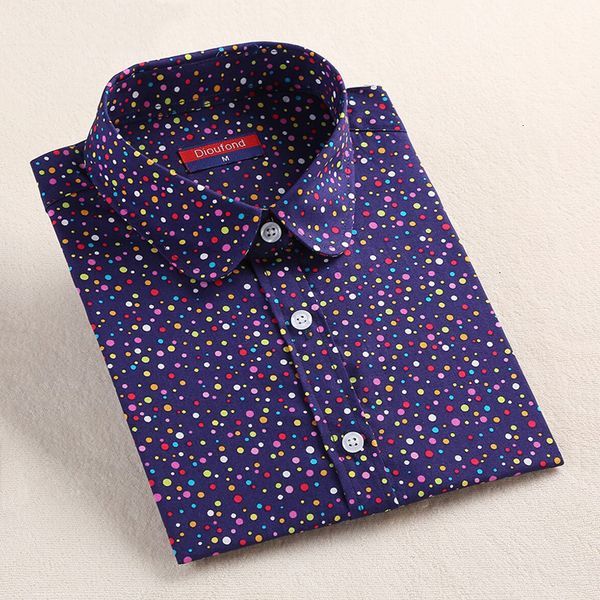 

women women blouses fashion polka dot long sleeve shirt cotton women shirts red blue dot blusas, White