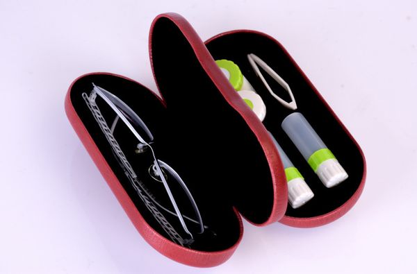 

liusventina cute solid spectacle case for glasses companion box leather box 3 types contact lens case lenses container, Silver