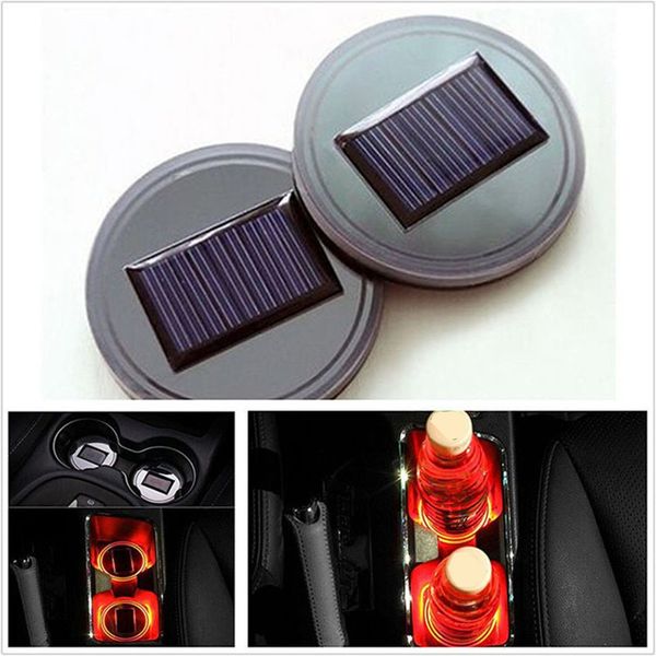 

solar led car cup holder mat waterproof bottle drinks built-in vibration automatically turn on at dark sensor for car