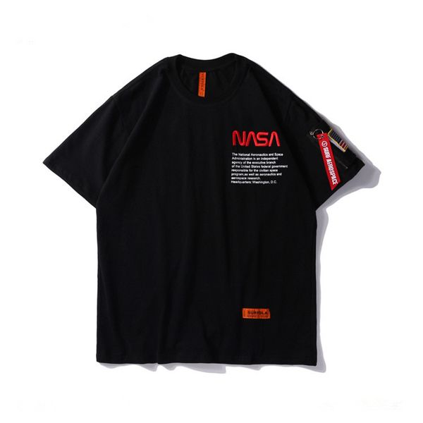 

brand summer nasa embroidery t-shirts t-shirt short sleeve tees men women couple and casual designer tide fashion wholesale oamue, Black