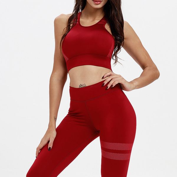 

women with pants yoga suit sleeveless vest high waist breathable slim fit clothing set asd88, White;red