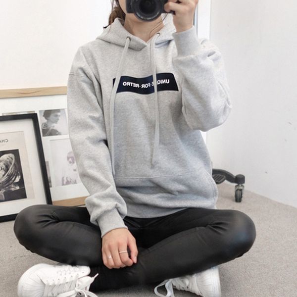 

2019 spring fashion new women's long-sleeved big-size hooded shirt jumper alphabet loose bat warm cool jumper bottom shirt, Black