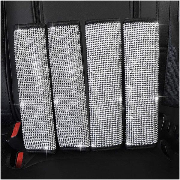 

4 packs bling bling seat belt shoulder pads, luster crystal car seatbelt covers diamond car decor accessories for women