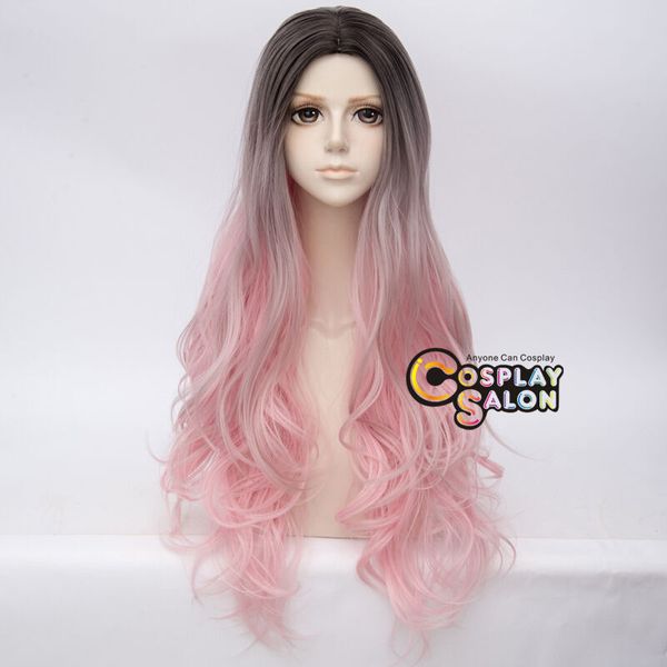 75cm Lolita Long Wavy Black Mixed Pink Ombre Dip Dye Gradient Wig Cap Cosplay New High Quality Fashion Picture Wig Wigs Black Hair Vanessa Fifth