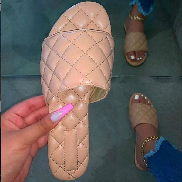 

summer slippers pu leather flat heels diamond sewing fashion mature slides outdoor female ladies shoes zapatos de mujer, Black