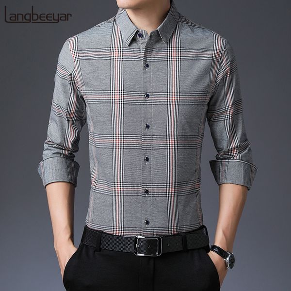 

2019 fall new 100% cotton fashion brand shirts mens plaid slim fit street wear long sleeve collar korean casual mens clothing, White;black