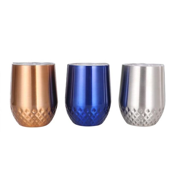 

18/8 stainless steel custom color logo wine glass with diamond texture home coffee mugs 12oz