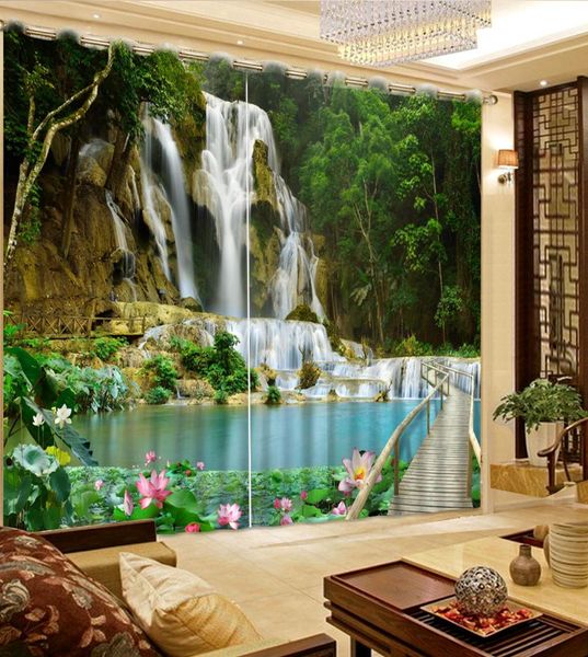 

customize scenic waterfall blackout curtains for living room bedrooms chinese window curtain