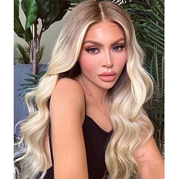 Ash Blonde Body Wave Synthetic Lace Front Wigs Middle Deep Part