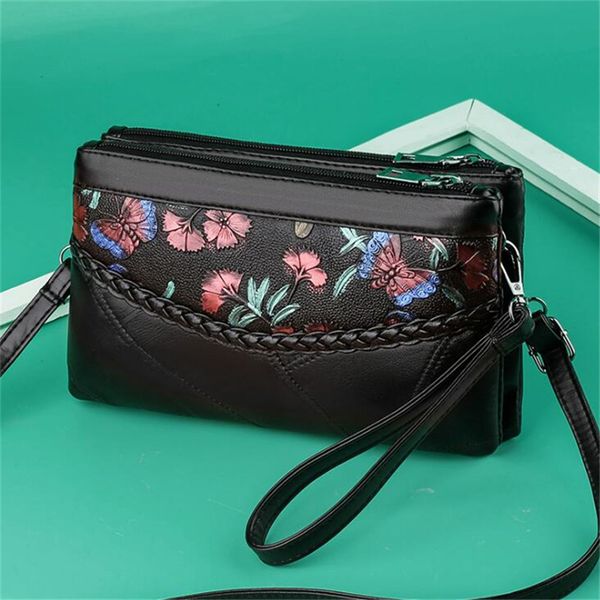 

soft genuine leather messenger bags for women clutch mother lady flower prints retro designer single shoulder purse sling bag