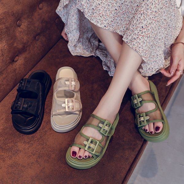 

slippers women slides harajuku platform summer shoes mesh solid color thick soles fashion female beach slides femme pantoufles, Black