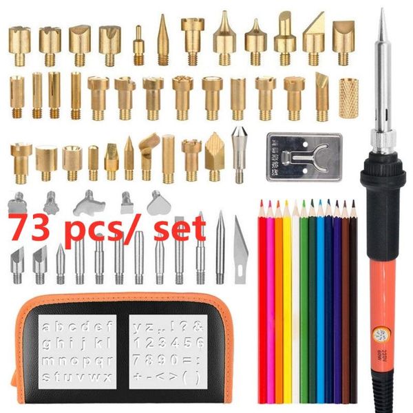 

60w 71pcs carving pyrography pen kit wood burning adjustable temperature soldering iron welding wood embossing burning set