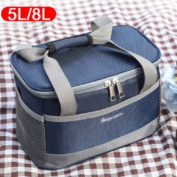 

5l/8l portable oxford waterproof cooler bag picnic thermal insulated ice pack fresh thermo cool cans lunch box totes
