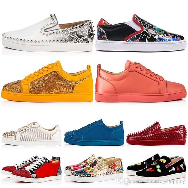 

new designer brand spikes studded flat casual shoes low cut mens women red bottoms rivets outdoor sneakers 35-47, Black