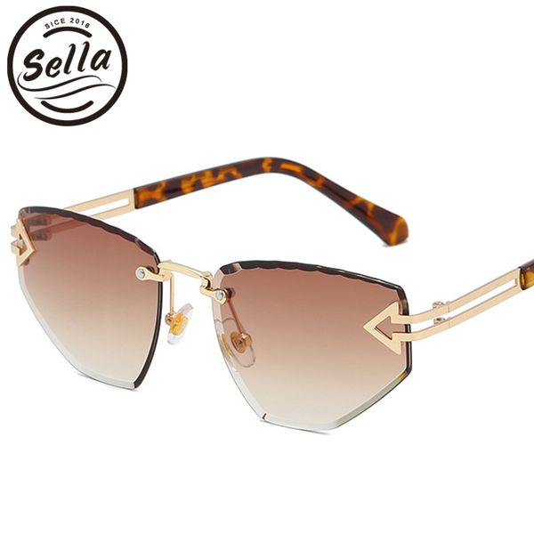 

sella fashion women men rimless gradient lens sunglasses brand designer vintage irregular square pink orange clear glasses shade, White;black