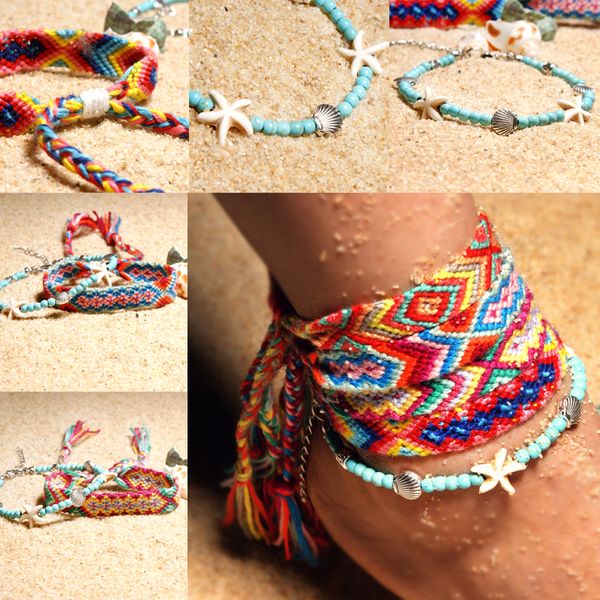 

2019 Bracelet Starfish Anklet Girls Ladies Weaven Anklets Handmade Vintage Ethnic charm Bracelets Gifts Cheap Braid Cord Free DHL M126Y