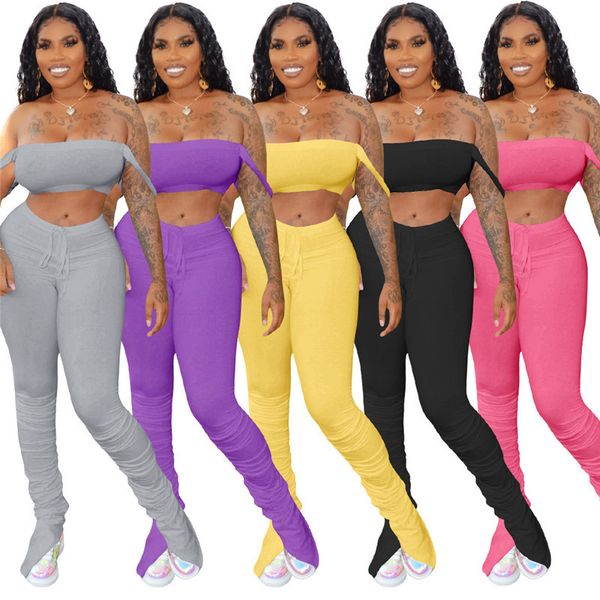 

stacked pants matching sets casual natural color tracksuits fashion long pants women crop two piece outfits, Gray