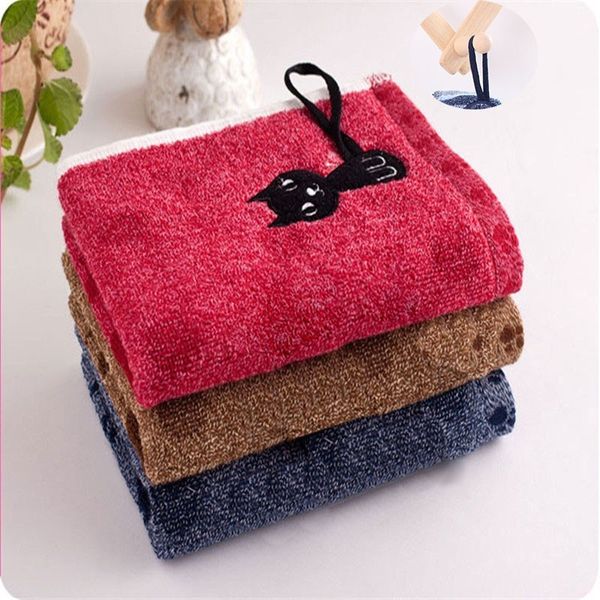 

1pc cute cartoon long tail cat print cotton towel creative kitten pattern soft child-towel household face towels home textile