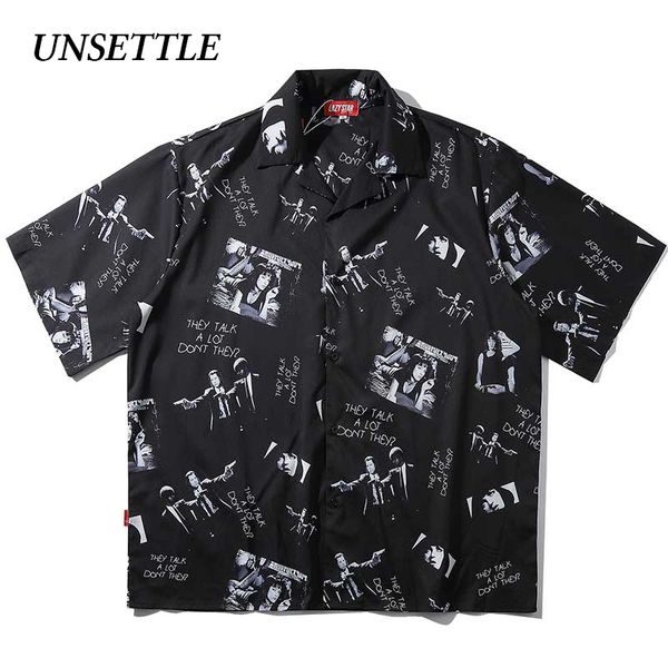 

расстроить 2020ss harajuku хип-хоп рубашка streetwear мужчины гавайская рубашка для печати пляж hiphop лето thin топы с коротким рукавом, White;black