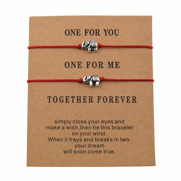 

2pcs/set new vintage simple red string elephant charm thread bracelets for couple lovers men women gifts jewelry adjustable, Golden;silver