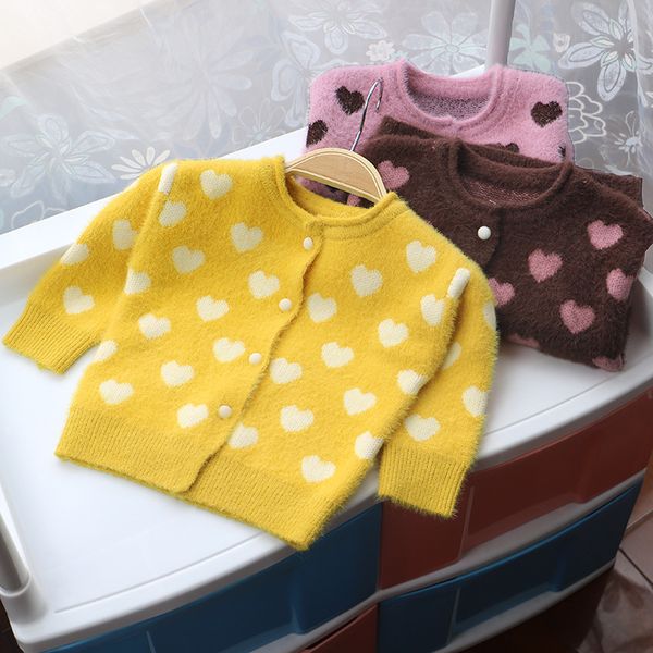 

девочки свитера мода корейский сердца печати knit кардигана новорожденный детская одежда осень высокого качества вскользь девушки дети карди, Blue