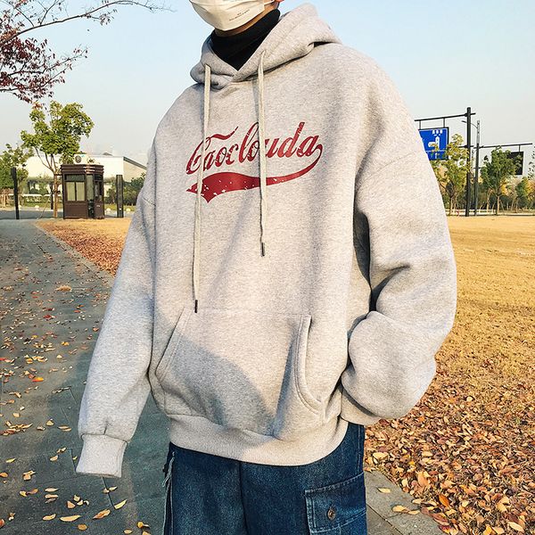 

ins super fire hoodie men's hooded popular brand students hip hop thick autumn and winter korean-style pullover loose-fit set, Black