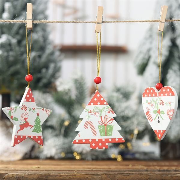 2019 New Christmas Tree Decoration Fashion Wooden Christmas Decor Xmas Pendant Drop Ornaments Hanging Decoration Wooden Christmas Ornaments Xmas Decor