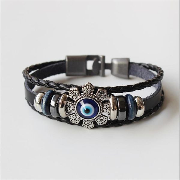 

fashion stainless steel eye weave bracelet black leather street style bracelet cool hip hop jewelry accessories