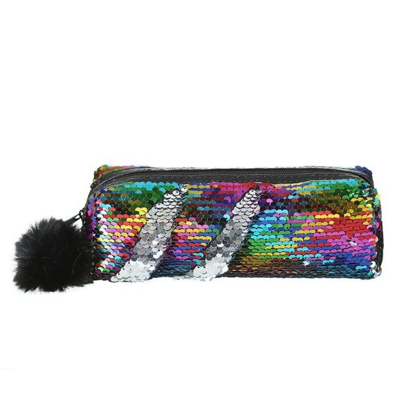 

reversible sequins hairball pencil case fashion large pencil bags school supplies stationery gift zipper bag