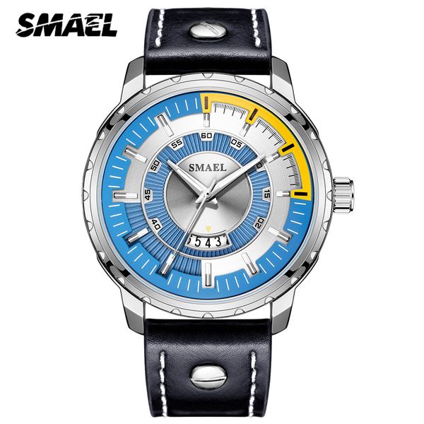 

smael mens watches casual leather waterproof watch men sport clock quartz wristwatch relogio masculino, Slivery;brown