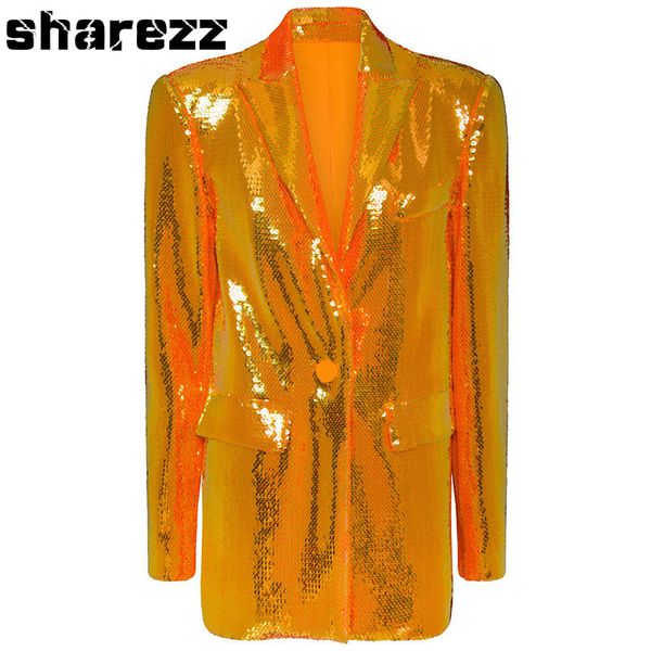 

sharezz new gold sequins blazer jacket party long sleeve loose fit high end short coat women fashin runway autumn 2020, White;black