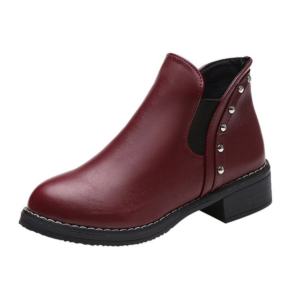 

2019 style fashion women rivets flat boots round head thick bottom pu leather woman boots, Black