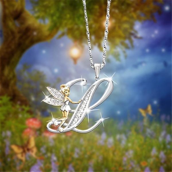 

blaike cute 26 письмо ожерелье для женщин персонализированный заказ letter a-z ожерелье цветочная фея с ангельскими крыльями ожерелье hfkvc, Silver