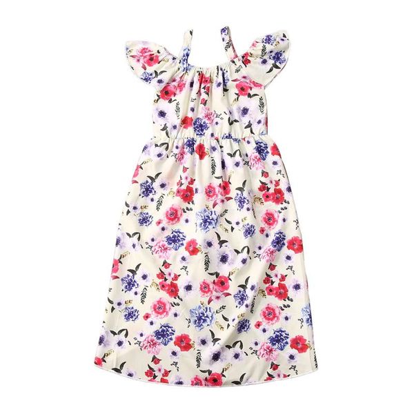 

2020 toddler kids baby girls dress rompers off shoulder floral print ruffles princess party summer dress, Red;yellow